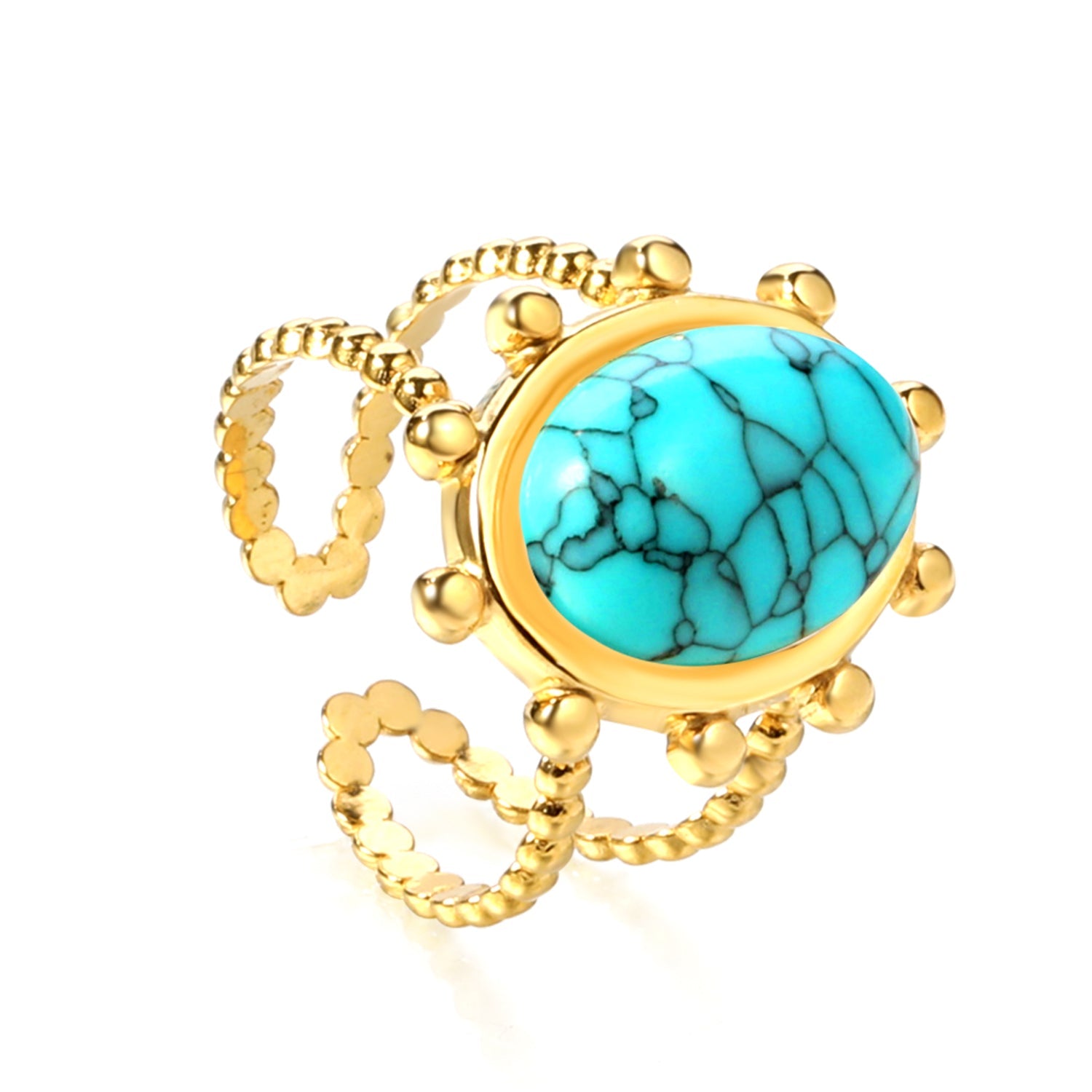 Single band ring clear natural stone + blue turquoise + anthophyllite asonjewelry